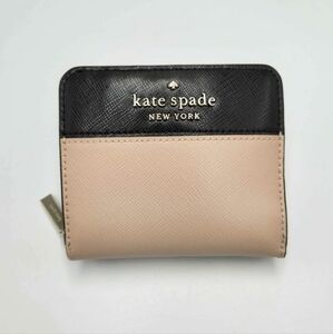 Kate Spade Staci Leather Colorblock Zip Around Bifold Wallet in Warm Beige